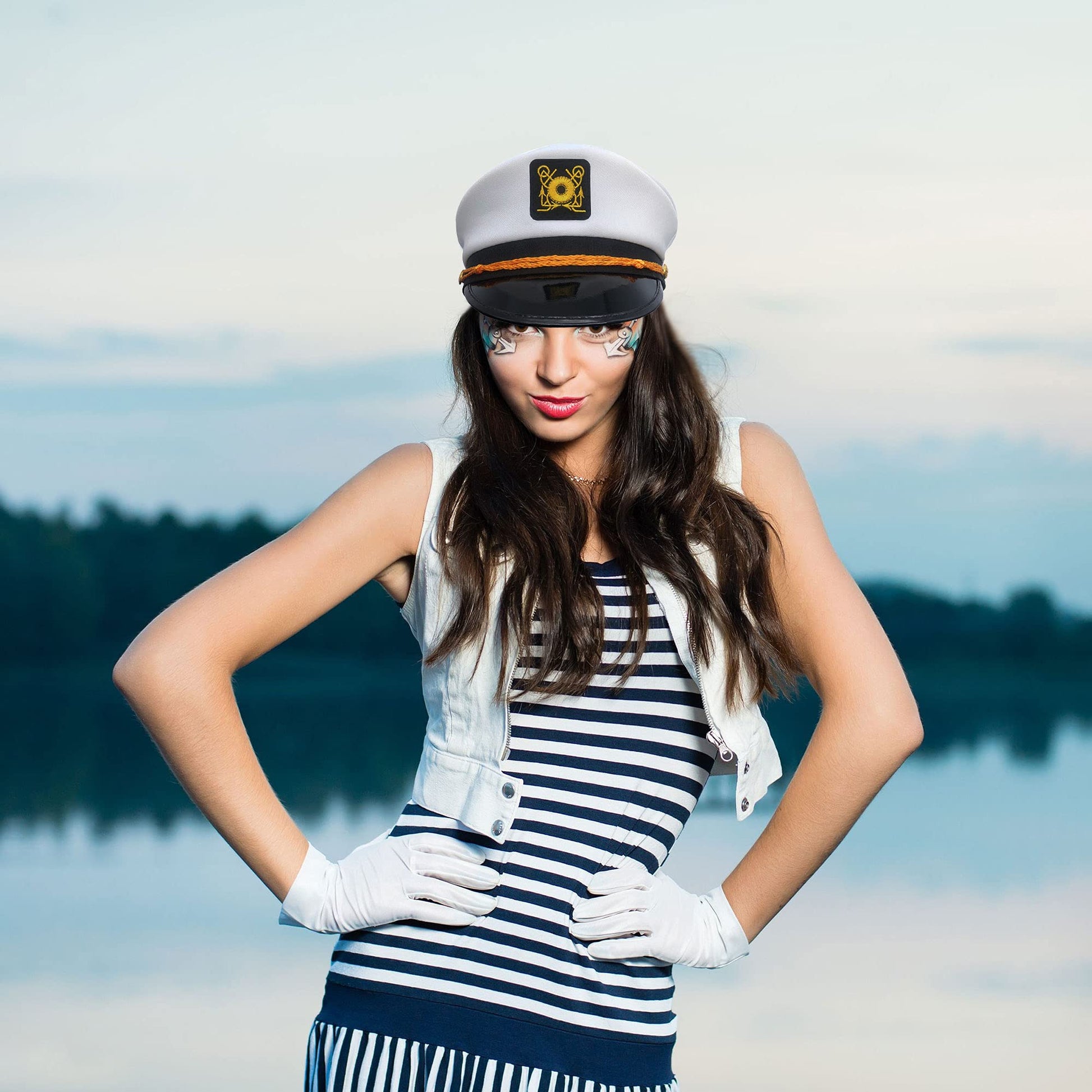 SGBETTER 20 Pack Captain Hats Adjustable White Sailors Navy Yacht Hats for Halloween Cruise Line Captain Theme Party Cosplay Costume Accessory