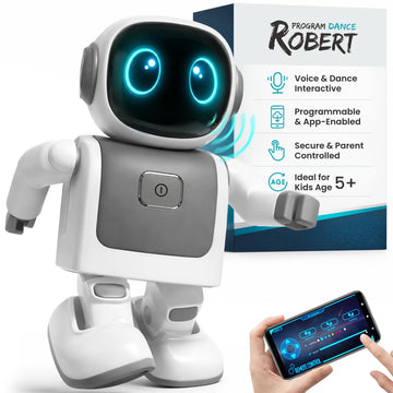 SmartyBot Smart Robot Toy for Kids - Interactive Remote Control Robot with App, Programmable Moves, 7 Customizable LED Eye Colors, Reacts to Music