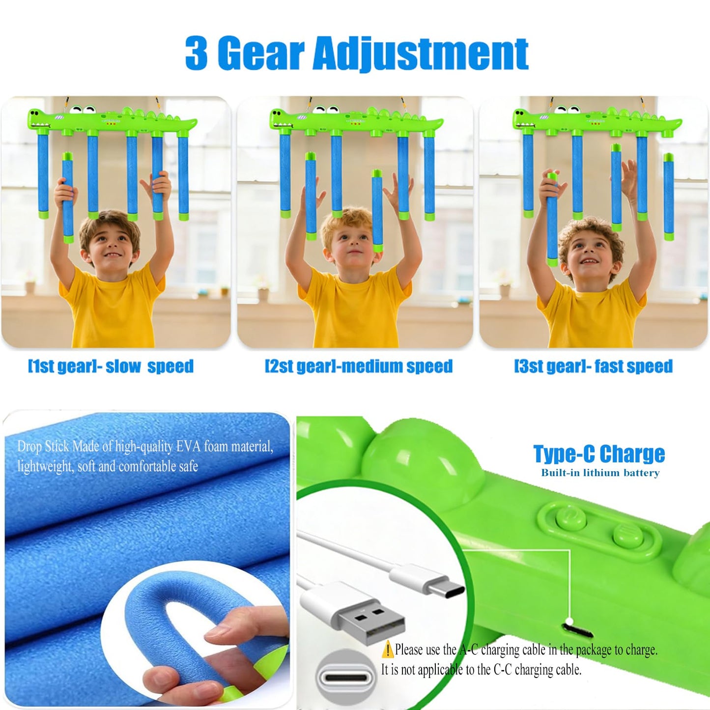 Reflex Drop Sticks Challenge Game Hand Eye Coordination Training Toy Hand Speed Reaction Challenge Game 3 Speeds Adjustable Rechargeable with Remote