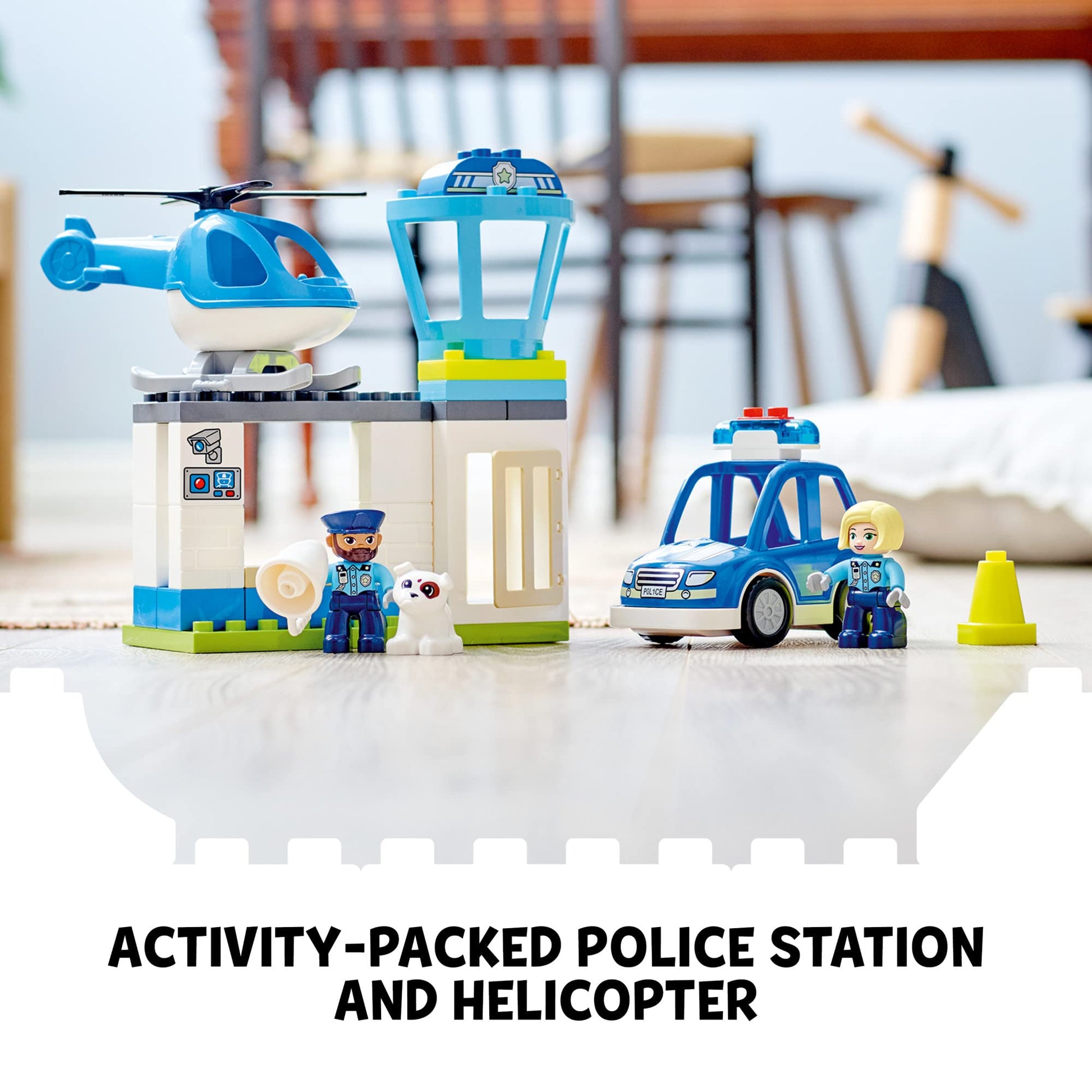 LEGO DUPLO Rescue Police Station 10959 Push & Go Car Toy with Lights and Siren Plus Helicopter, Early Learning Toys for Toddlers, Boys & Girls 2 Plus