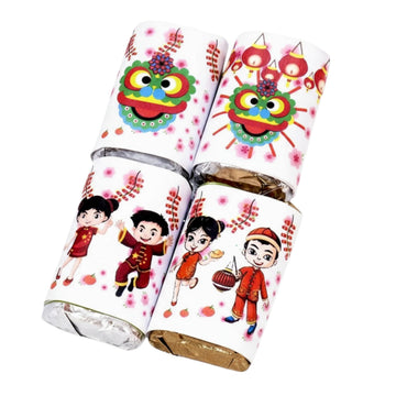 Chinese New Year Candy Mini Wrappers, Party Favor Labels for Lunar New Year Decorations, Red and Gold Treat Stickers, Set of 54