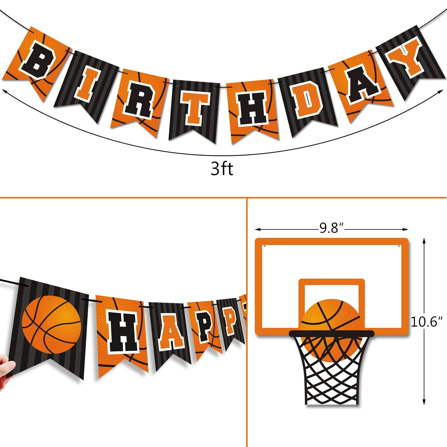 Levfla Basketball Happy Birthday Banner Basketball Party Decorations Basketball Themed Birthday Party Banner Garland Sign for Sports Theme Game Day