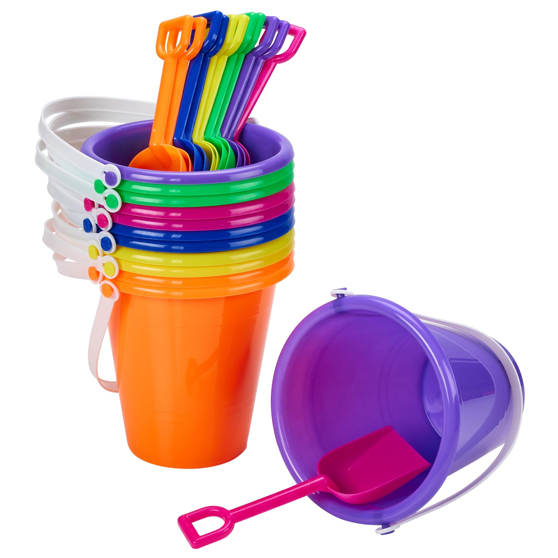 Playbees 24-Piece Beach Bucket and Shovel Set for Kids, Includes 12 Colorful 7-Inch Sand Pails and 12 Matching 7.5-Inch Shovels, Sandbox Toys