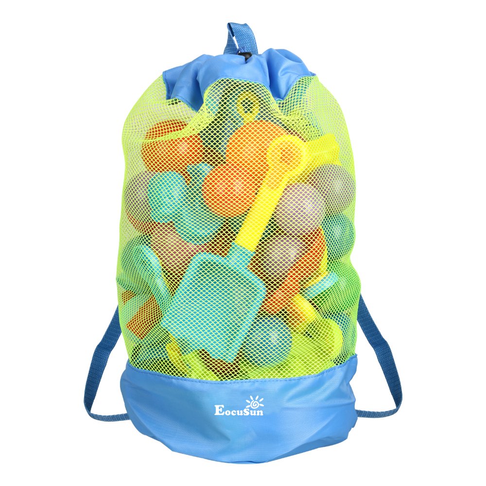 EocuSun Large Mesh Beach Bag Tote Durable Sand Away Drawstring Backpack Swim and Pool Toys Balls Storage Bags Packs, Stay Away From Sand and Water