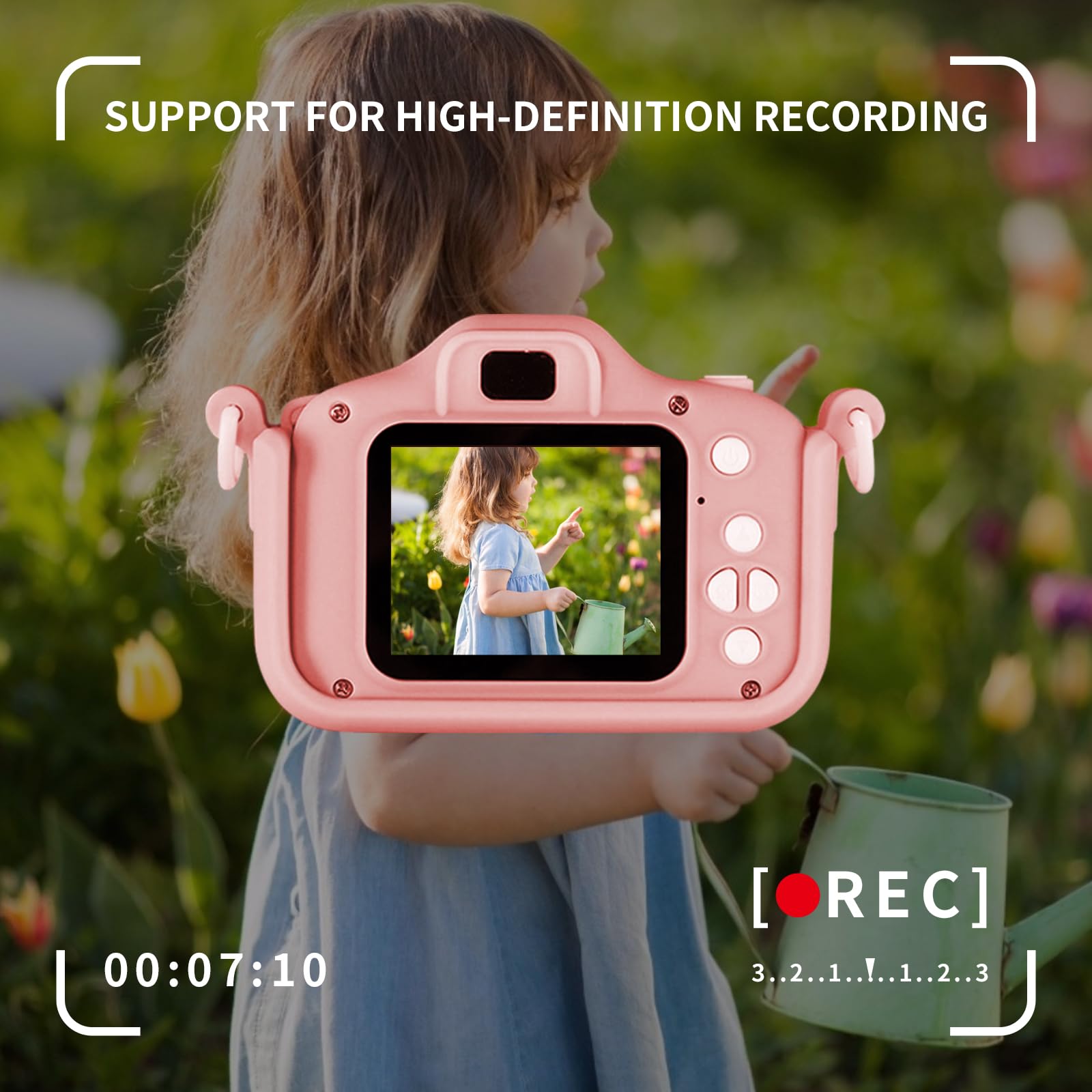 Snowall Kids Camera, Rainbow Design, 2.0 Inch LCD Screen, with 64GB Memory Card, Girls Toy