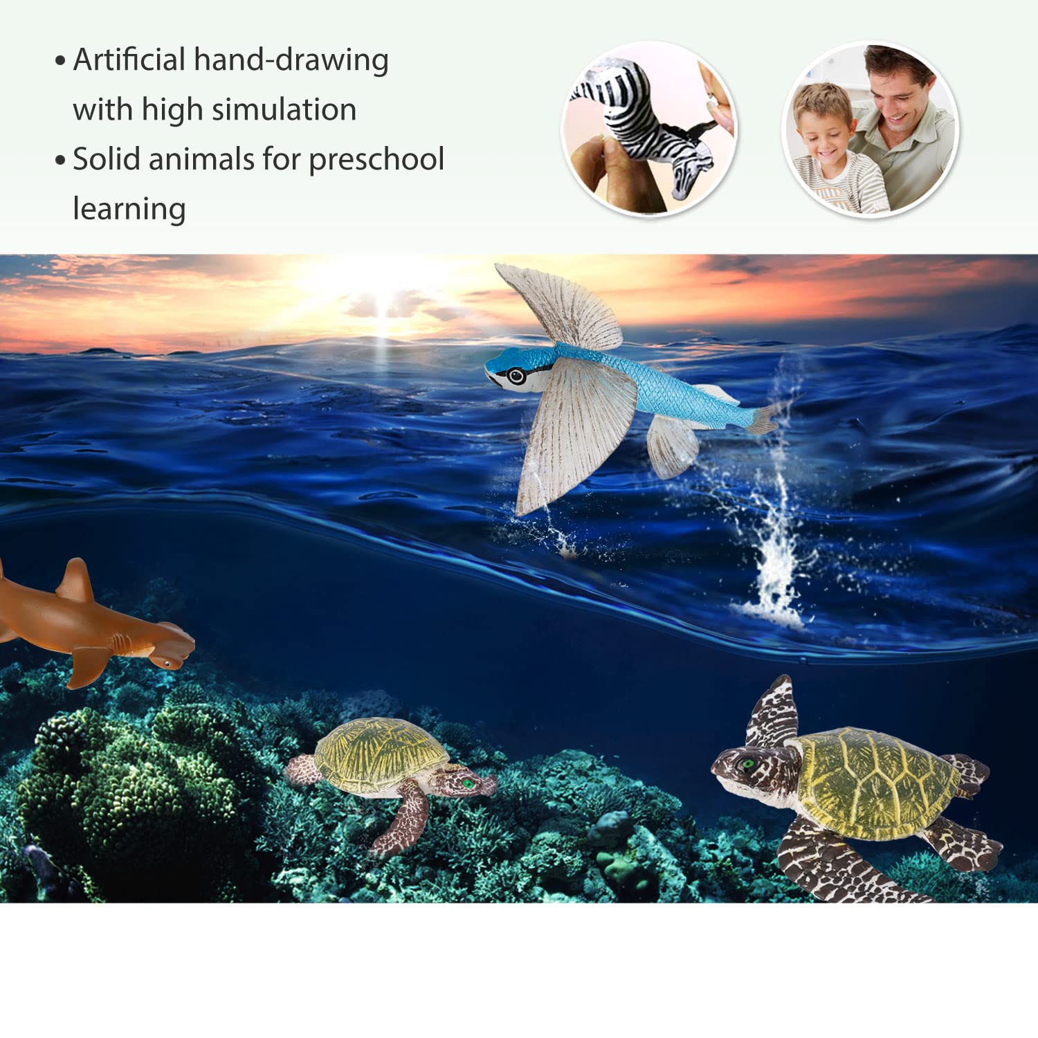 Volnau Sea Creature Toys Figures 13PCS Atlantic Ocean Shark Animals Figurines for Toddlers Kids Christmas Decoration Gift Plastic Fish Preschool Pack