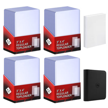 200 Card Sleeves Top Loaders for Cards Included 96 Pockets Top Loader Binder, 3" x 4" Baseball Card Protector Hard Plastic Card Holder for Sports
