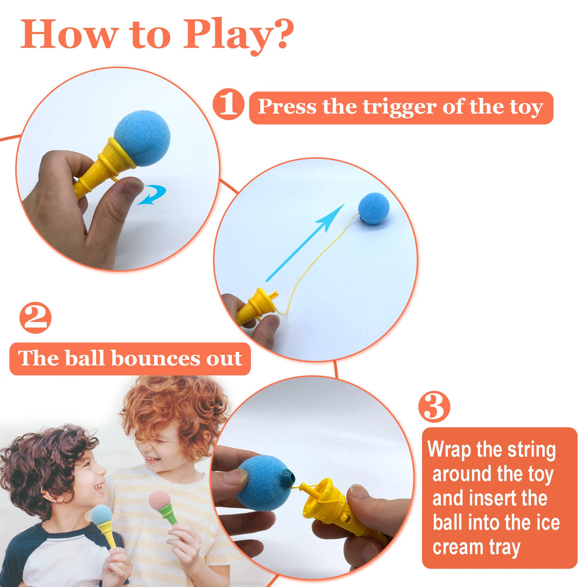 Meirrnyyu 24 Pcs 4inch Ice Cream Foam Ball Launcher,Mini Ice Cream Cone Shooter Toys for Kids,Children,Carnival Prize,Party Favors