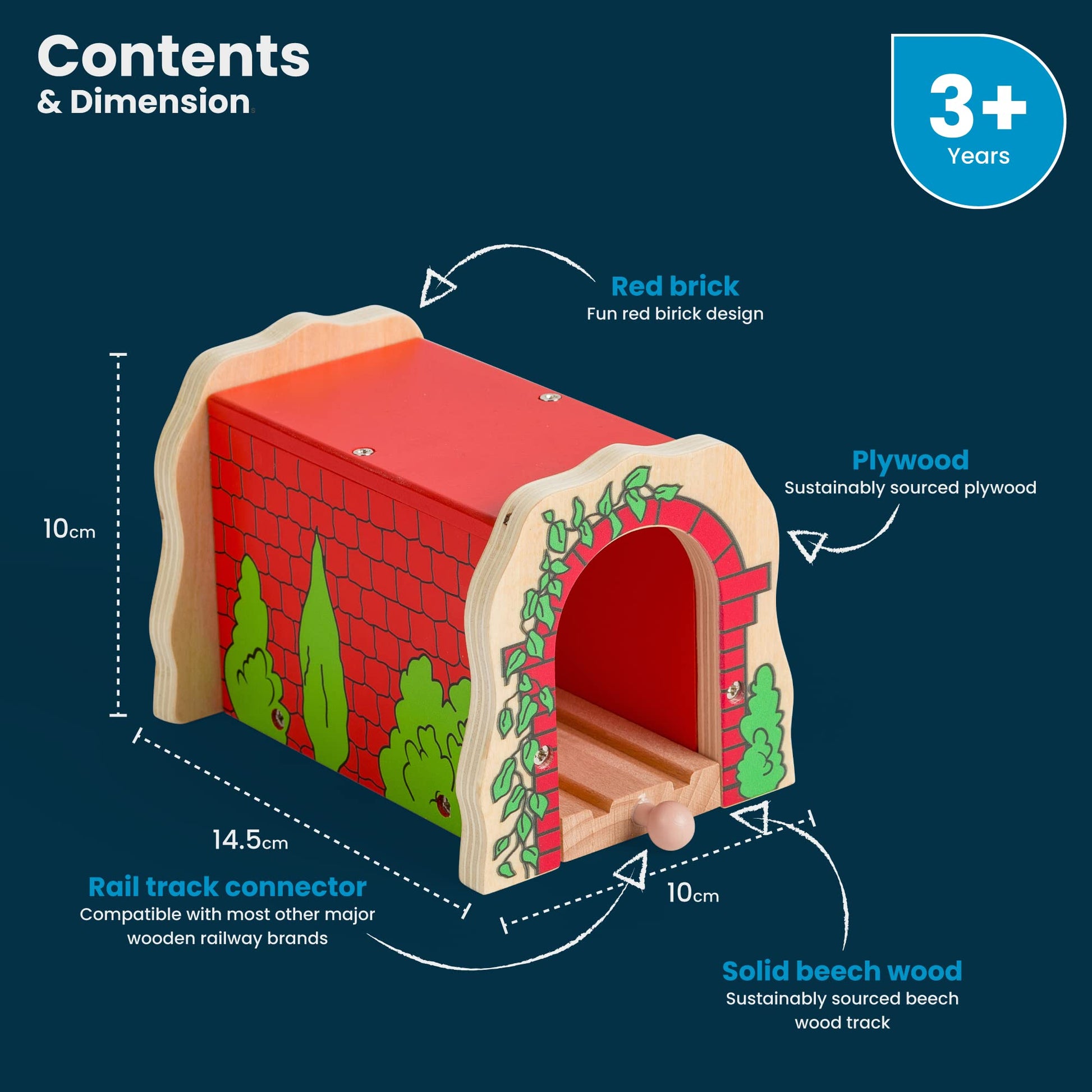 Bigjigs Rail Wooden Red Brick Tunnel - Other Major Rail Brands are Compatible