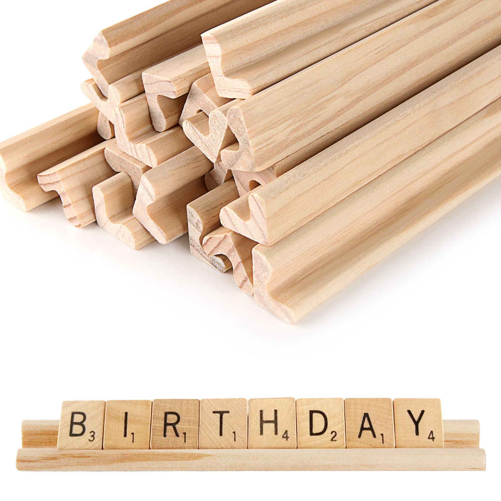 LOLYSIC 20 Pack Scrabble Tiles Holders, Wooden Racks for Letter and Dominoes Tiles, Game Stands and Holder Tray for Crafts