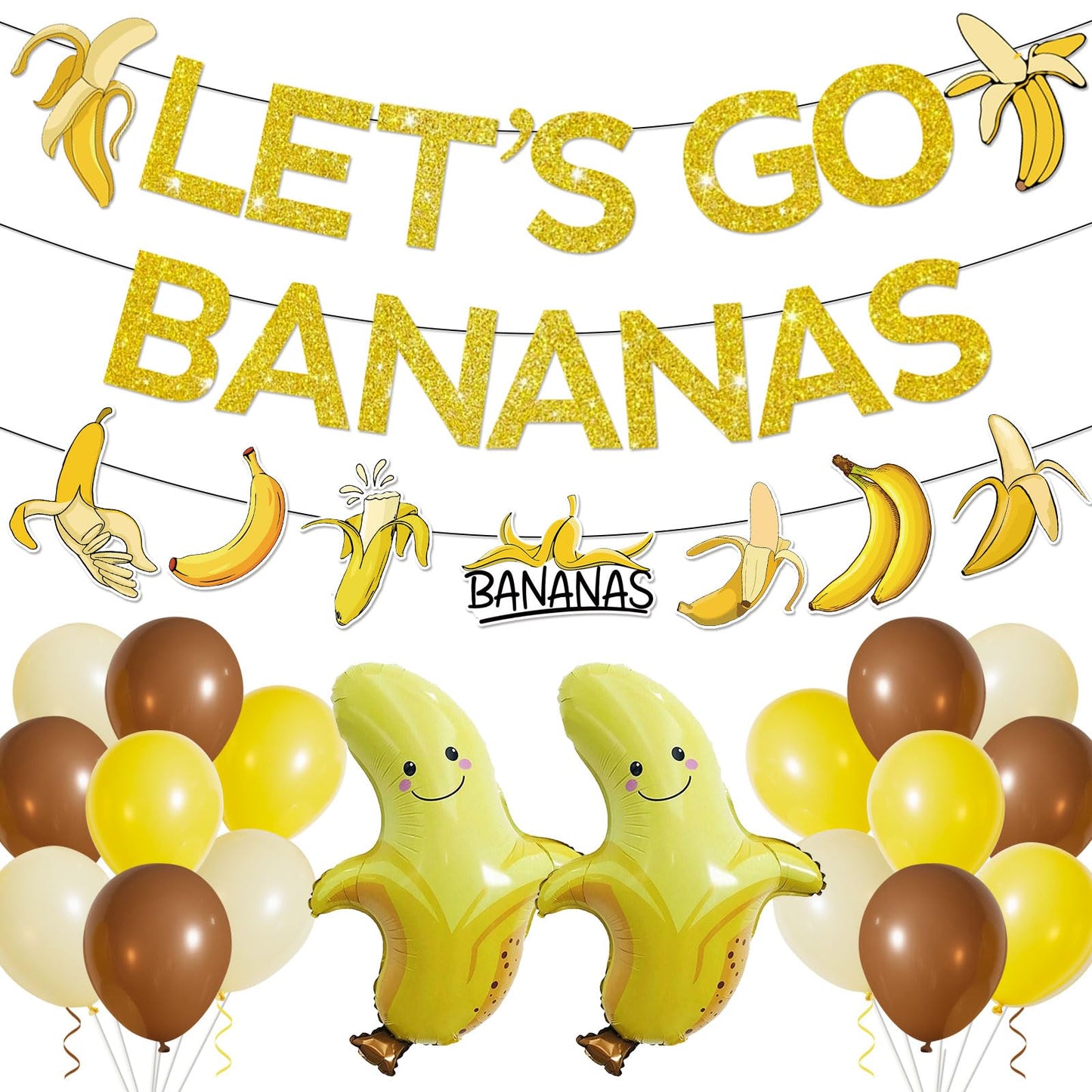 Banana Party Decorations Banana Birthday Decorations Banana Decorations with Let's Go Bananas Banner Garlands Hanging Swirls Balloons