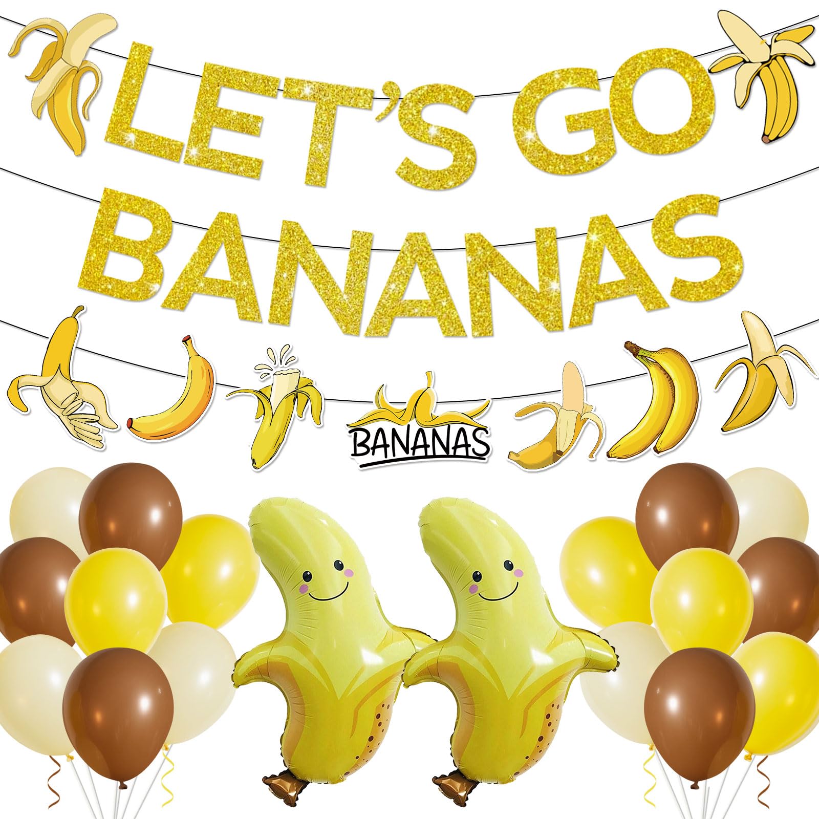 Banana Party Decorations Banana Birthday Decorations Banana Decorations with Let's Go Bananas Banner Garlands Hanging Swirls Balloons
