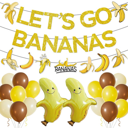 Banana Party Decorations Banana Birthday Decorations Banana Decorations with Let's Go Bananas Banner Garlands Hanging Swirls Balloons