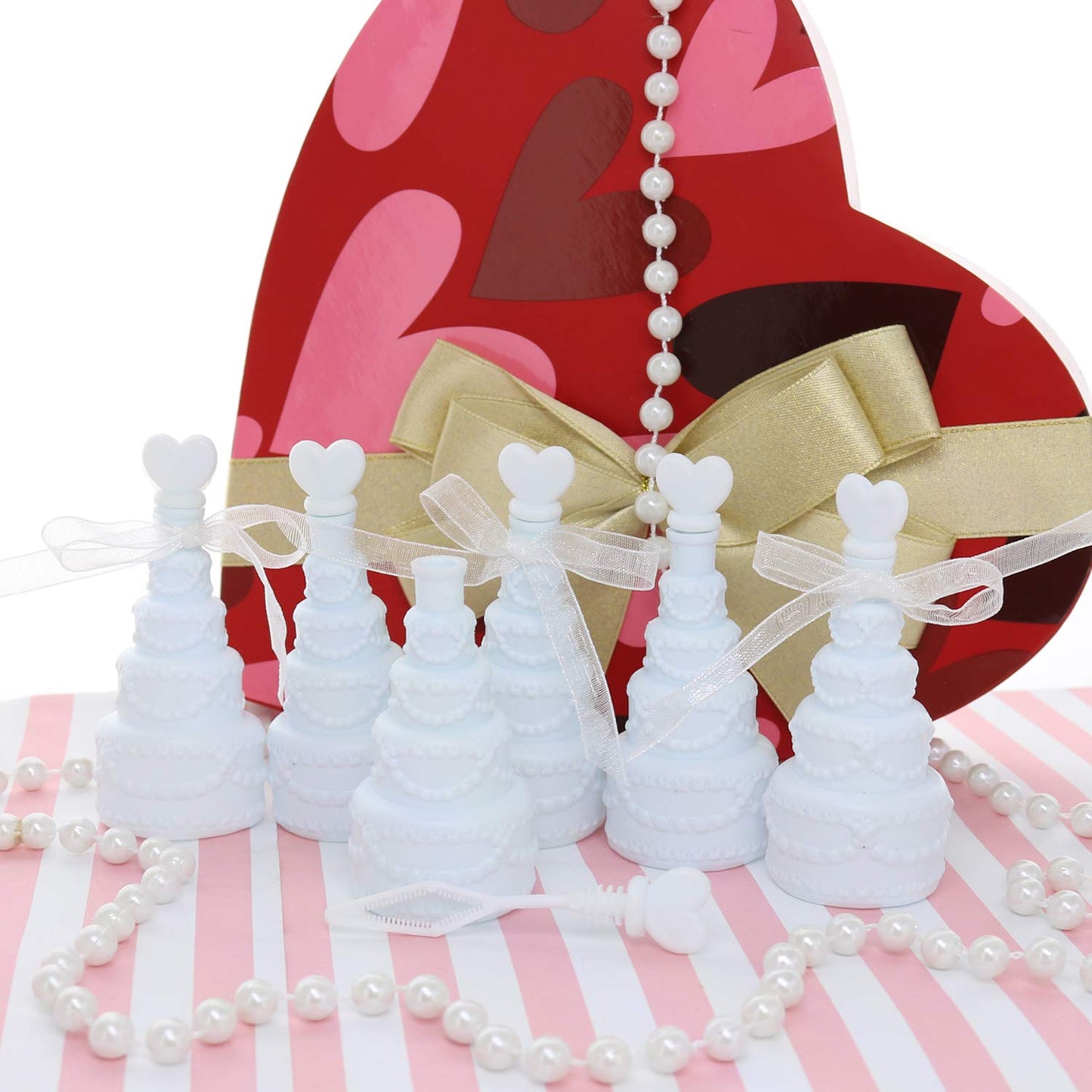 GIFTEXPRESS 48 pcs 3" Wedding Bubble Wands White Cake Shaped Bubble Wands, Party Favors for Wedding Supplies, Valentine's Day, Anniversary