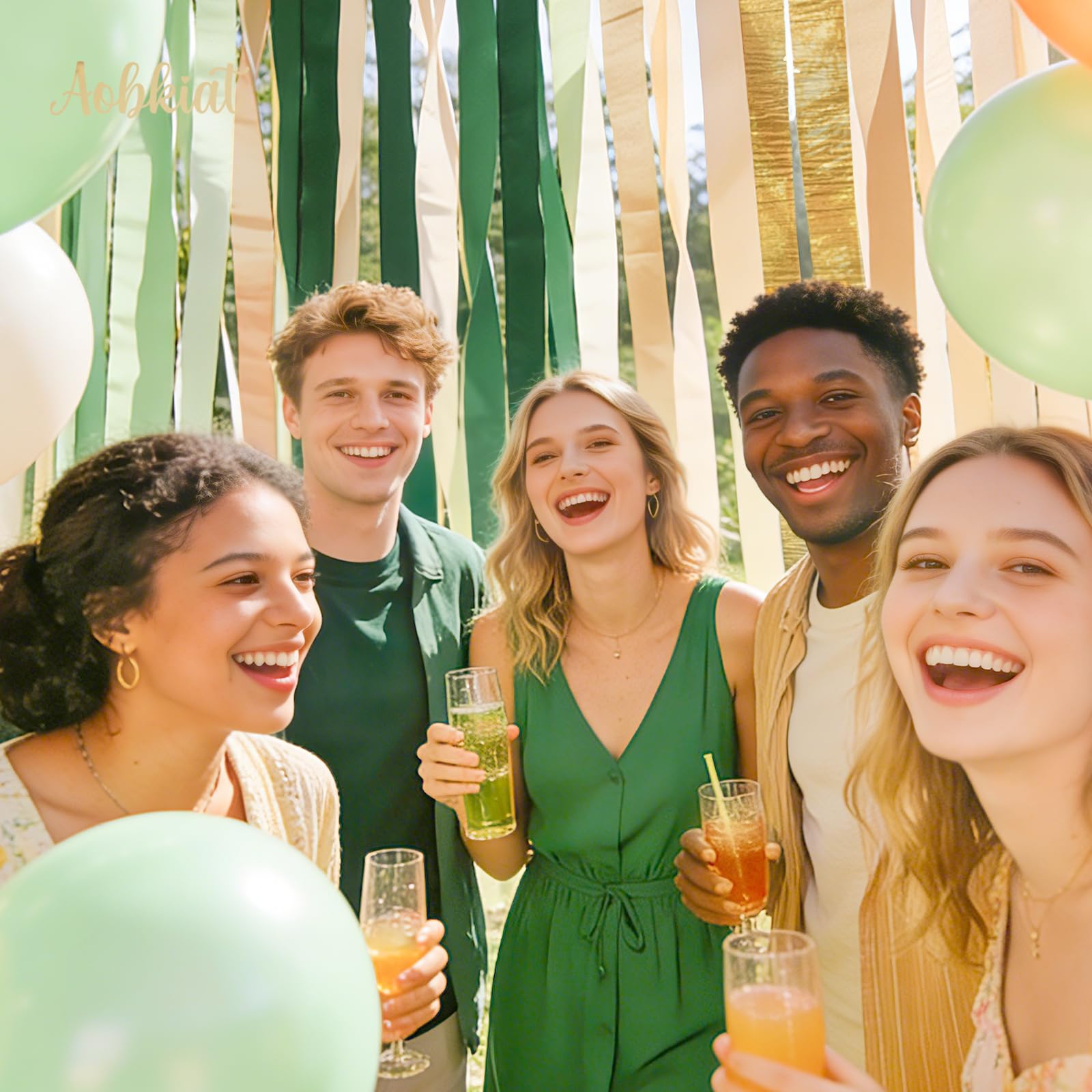 AOBKIAT Wedding Streamers Party Decorations,5 Rolls Olive Green Crepe Paper