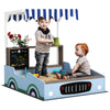 Qaba Kids Wooden Sandbox with Canopy Outdoor Bench Seats Ages 3-7 Blue