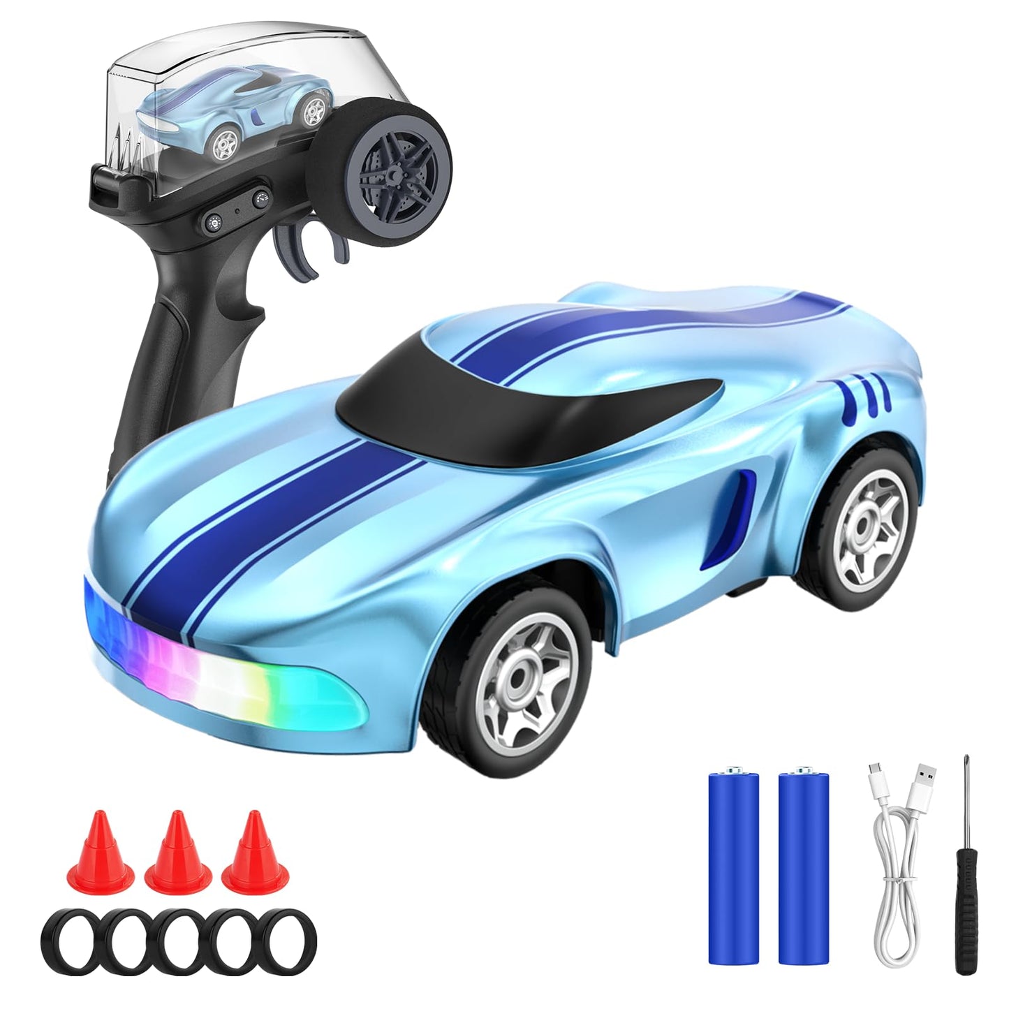 Salazaza RC Drift Car, 1/64 Mini Drift RC Cars 4WD Micro Remote Control Car with LED Lights and Speed Switch, Ideal Birthday Cars Toys for Adults Kids