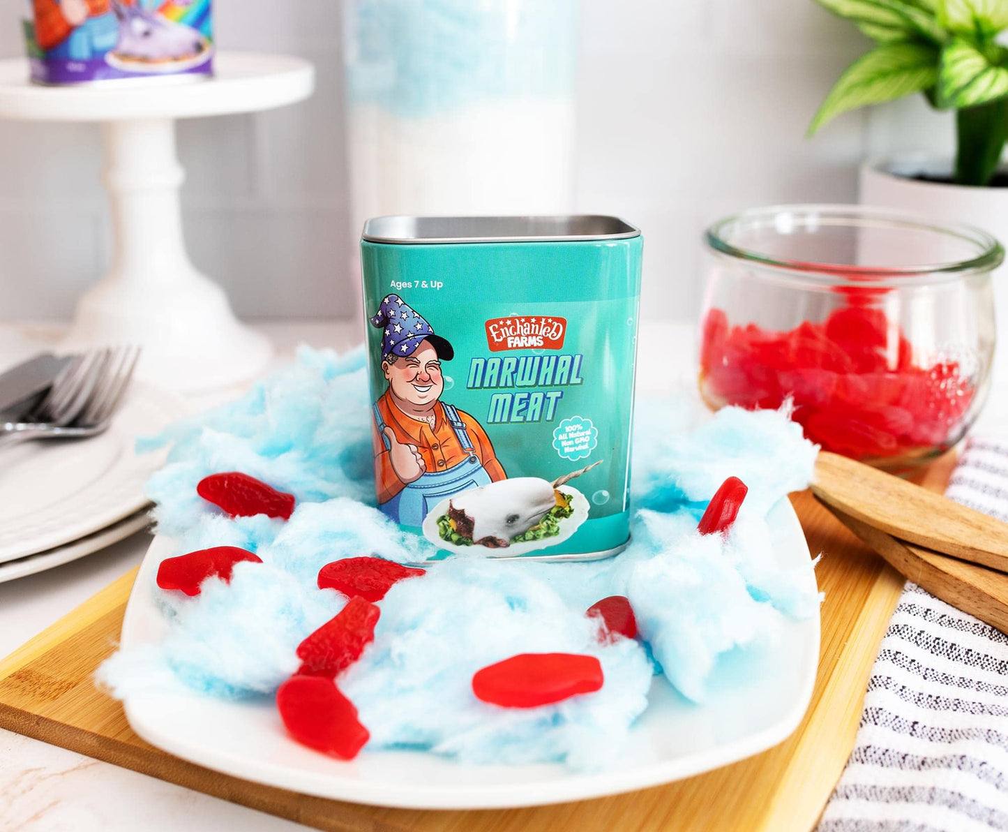 Enchanted Farms Canned Meat Narwhal Plush Toy Exclusive | Adorable Soft Stuffed Animal for Kids and Adults | Cute Plushies and Room Decor Essentials |