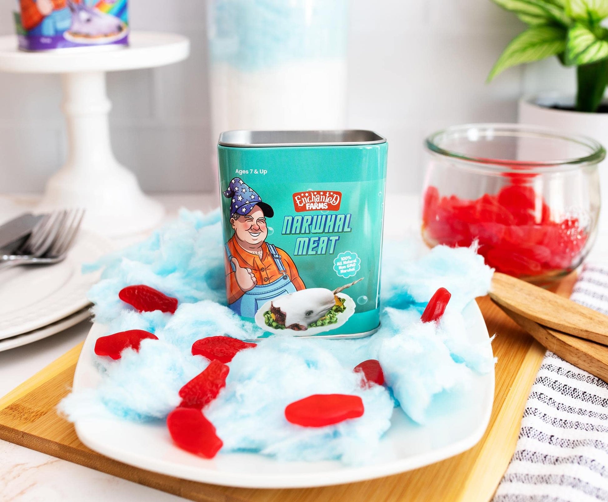 Enchanted Farms Canned Meat Narwhal Plush Toy Exclusive | Adorable Soft Stuffed Animal for Kids and Adults | Cute Plushies and Room Decor Essentials |