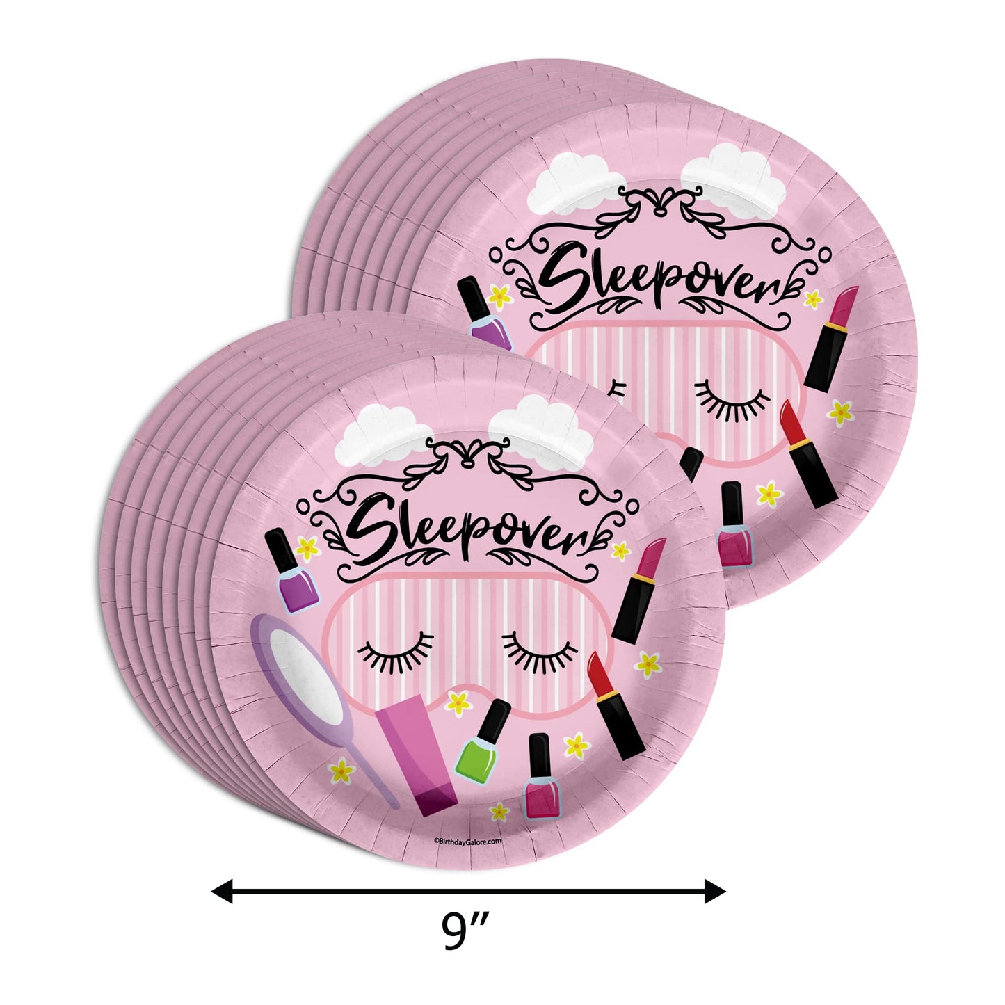 Spa Sleepover Slumber Party Supplies - 64 Piece Girls Pajama Birthday Tableware Set Includes Large 9" Dinner Plates and 8" Dessert Paper Plates