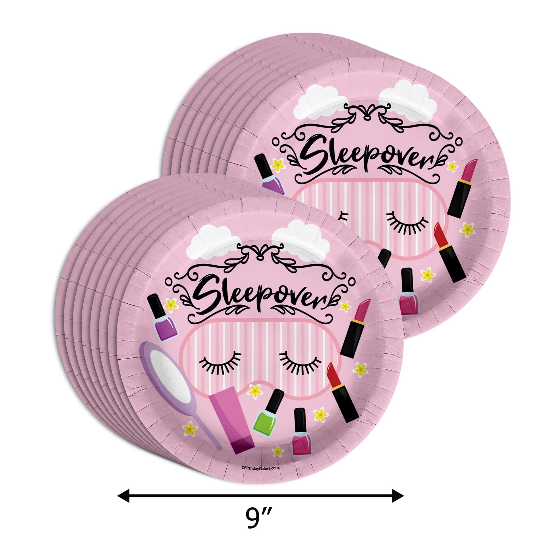 Spa Sleepover Slumber Party Supplies - 64 Piece Girls Pajama Birthday Tableware Set Includes Large 9" Dinner Plates and 8" Dessert Paper Plates