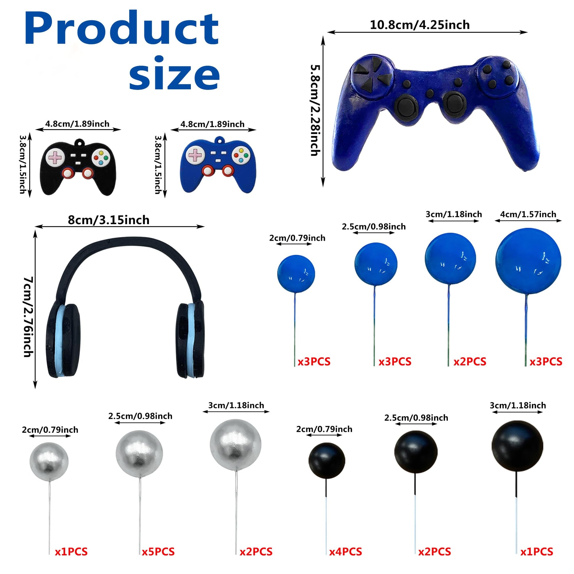 30 PCS Video Game Themes Cake Toppers Game Controller Headset Ball Cake Decoration for Game Theme Birthday Party Cake Decoration