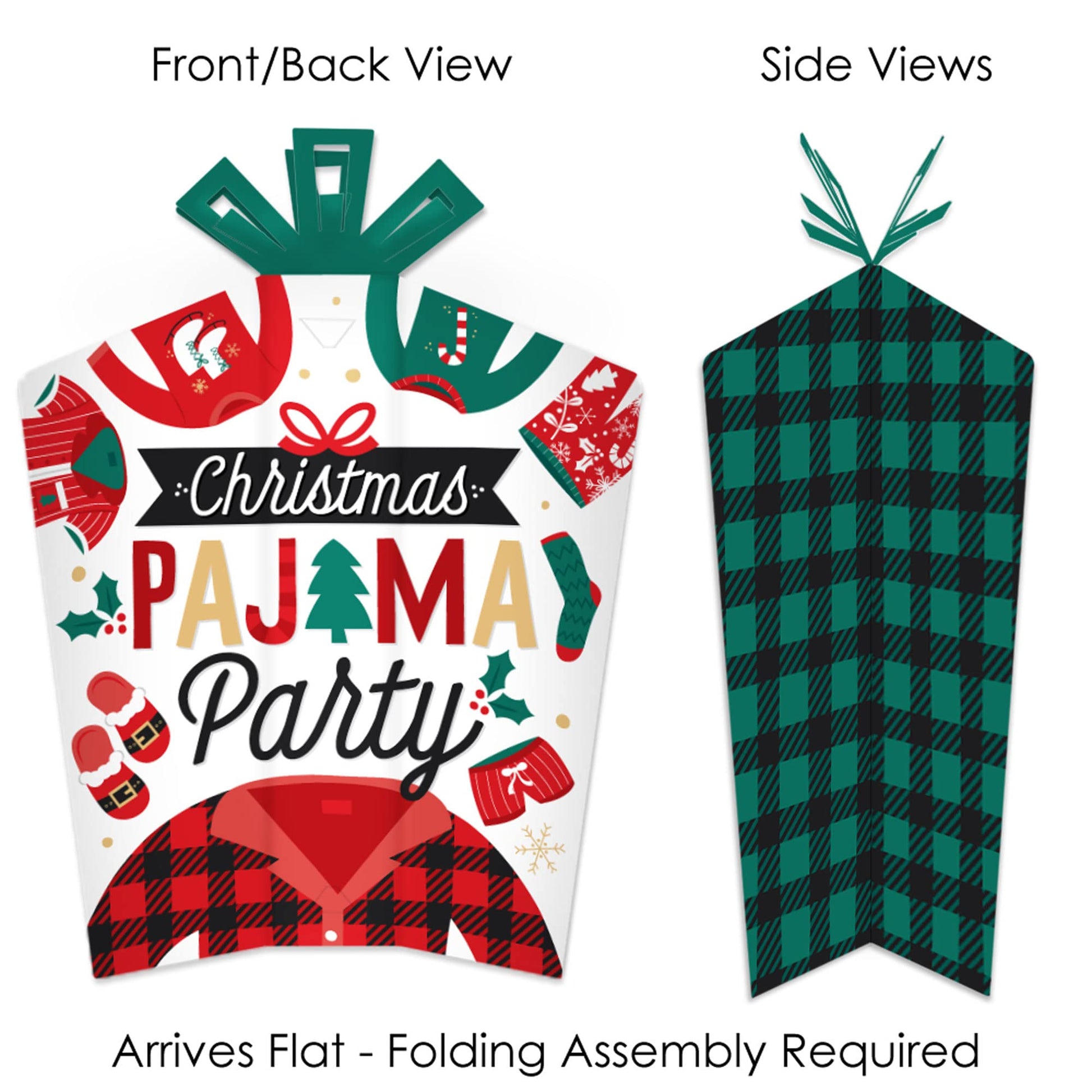 Big Dot of Happiness Christmas Pajamas - Table Decorations - Holiday Plaid PJ Party Fold and Flare Centerpieces - 10 Count