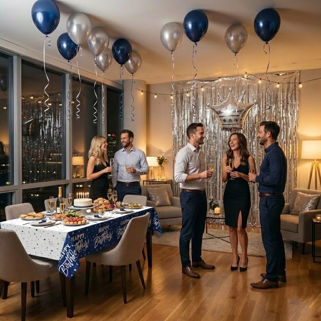 Birthday Decorations Men Blue - (Total 89pcs) blue party Banner, Pennant, Hanging Swirl, Foil Backdrops, balloons, Tablecloths, cupcake Topper