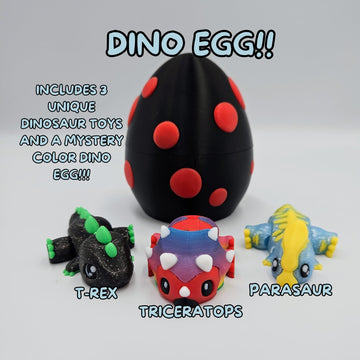 Jurassic Dinosaur Egg with 3X Dinosaur Fidget Animals - Triceratops, T-Rex, Parasaur - Includes Mystery Egg with Twist Enclosure - Educational, ADHD