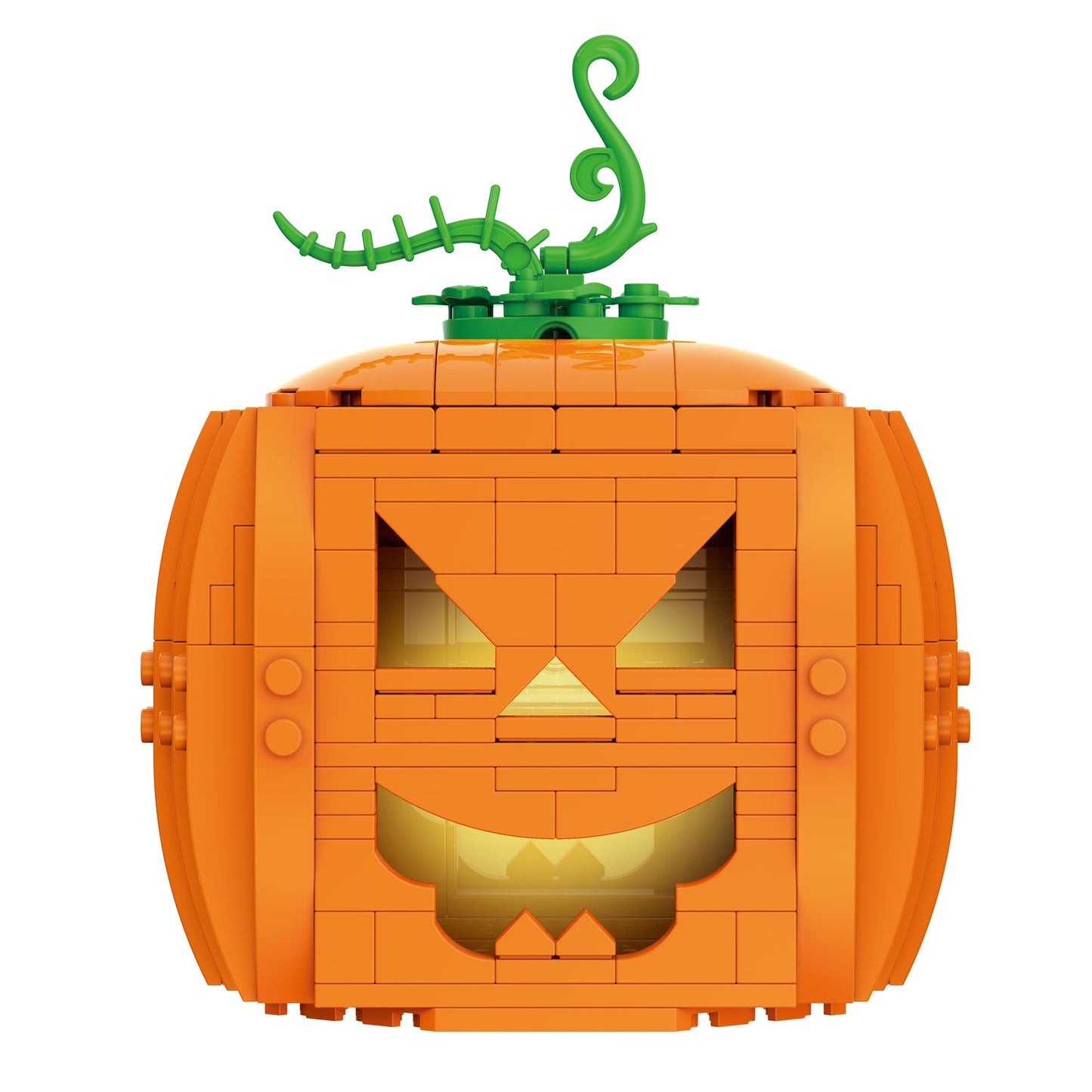 Brickcraft Brick O’-Lantern Building Kit, 233 Pieces | Halloween Pumpkin Decoration with 3 Interchangeable Faces & 2 Flickering Light Bricks | DIY