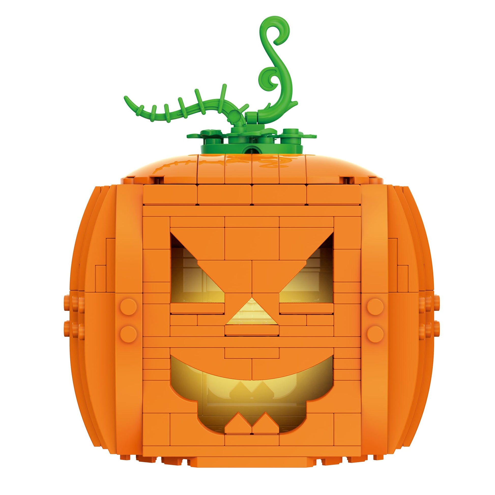 Brickcraft Brick O’-Lantern Building Kit, 233 Pieces | Halloween Pumpkin Decoration with 3 Interchangeable Faces & 2 Flickering Light Bricks | DIY