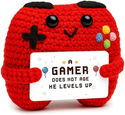 BOBPPOP Crochet Game Controller Plush - Positive Crochet Animal for Gamers, Emotional Support Figure & Unique Gift for Son or Loved One,Handmade