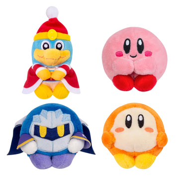 TOMY Chokkori San Kirby Mini Plush Toys - 4-Pack with Kirby, Waddle Dee, Meta Knight & King Dedede - Mini Gaming Desk Decor - Gamer Gifts