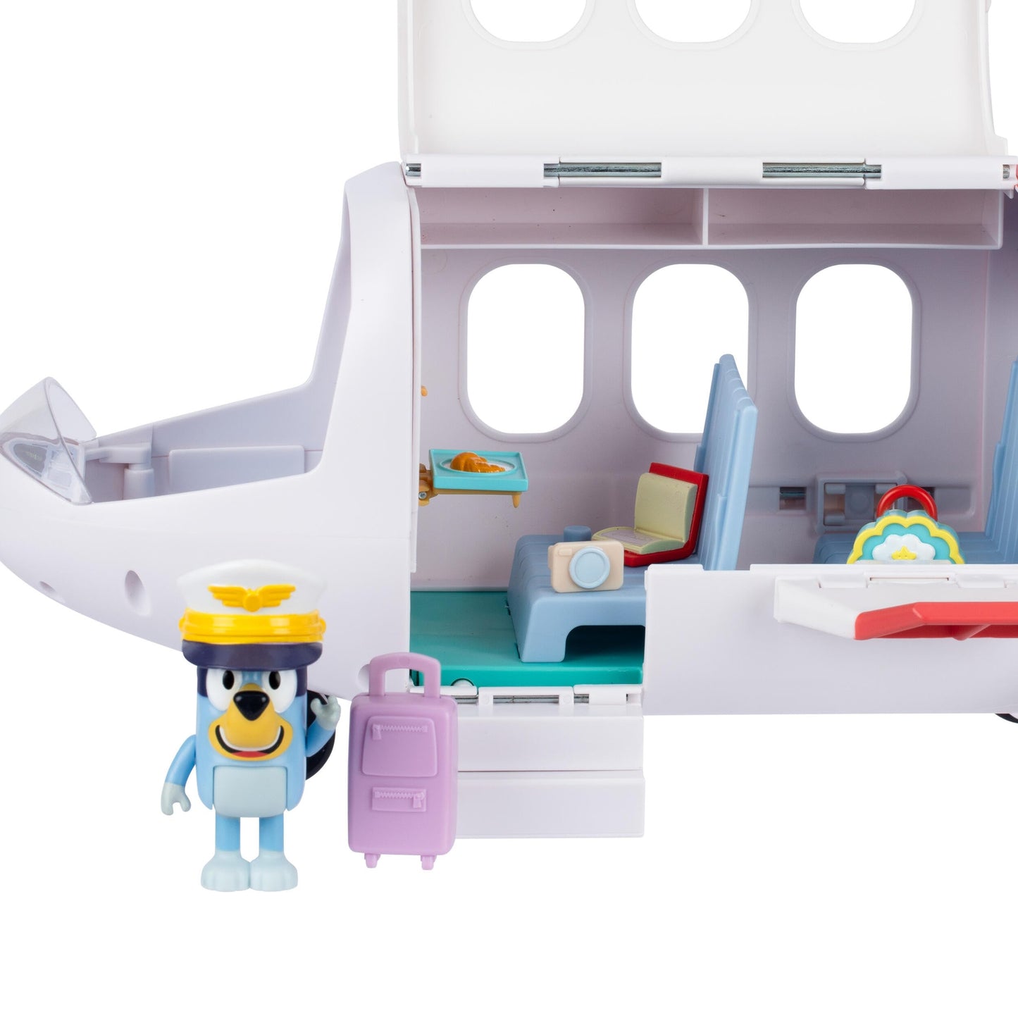 Bluey Adventure Plane, Features a Pilot Figure, Opening Roof, Fold Down Stairs and Wings and Seating for the Family, Includes 5 Accessories, Luggage