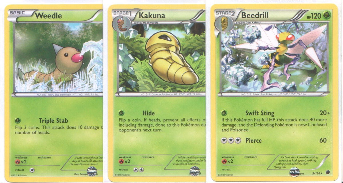 Pokemon Beedrill, Kakuna and Weedle - Rare Card Evolution Set (Plasma Freeze #1, #2 and #3)