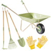 ROBOTIME Kids Wheelbarrow Set, 5PCS Kids Gardening Tool Set with Metal Toy Wheelbarrow, Shovel, Hoe, Broom & Gloves, Outdoor Yard Play for Planting
