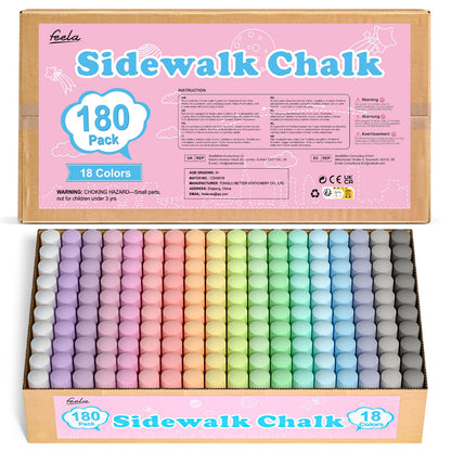 feela 180 Pack Sidewalk Chalk, Sidewalk Chalk Set For Kids Jumbo Chalk Bulk, Great for Kids Family, Paint on Sidewalk Wall School Driveway Blackboard