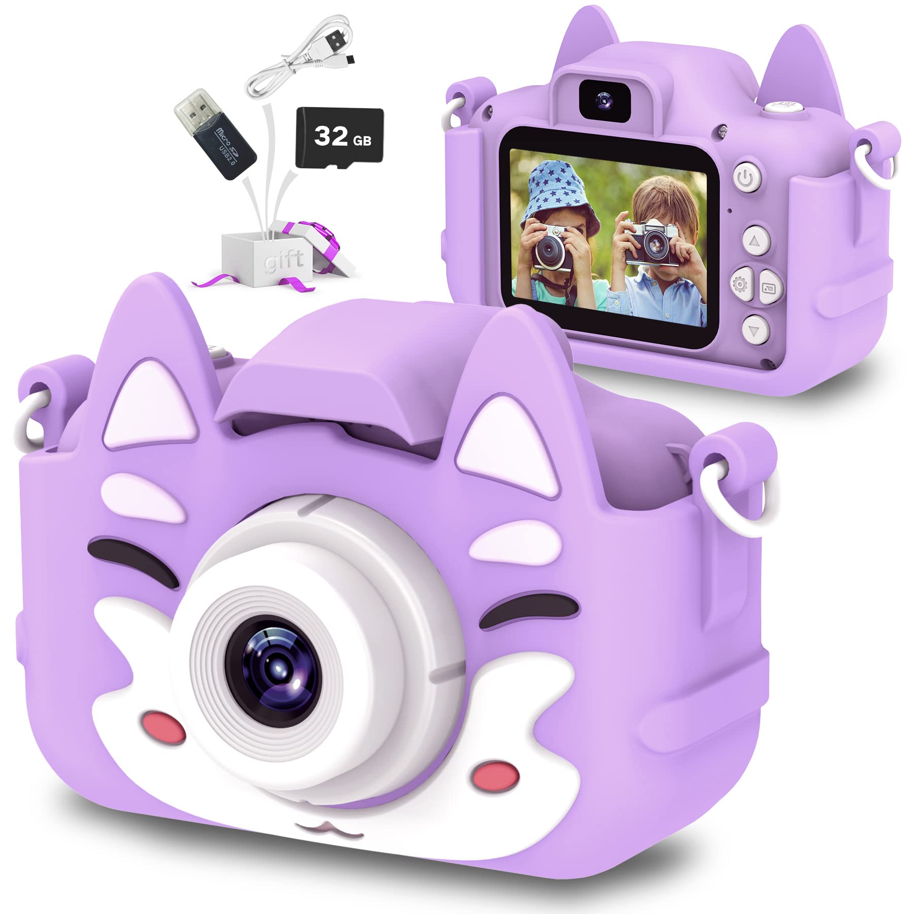 Slothcloud Kids Selfie Camera,Birthday Gifts for Boys Age 3-9,HD Digital Video Cameras for Toddler,Toy for 3 4 5 6 7 9 Year Old Teens with 32GB SD
