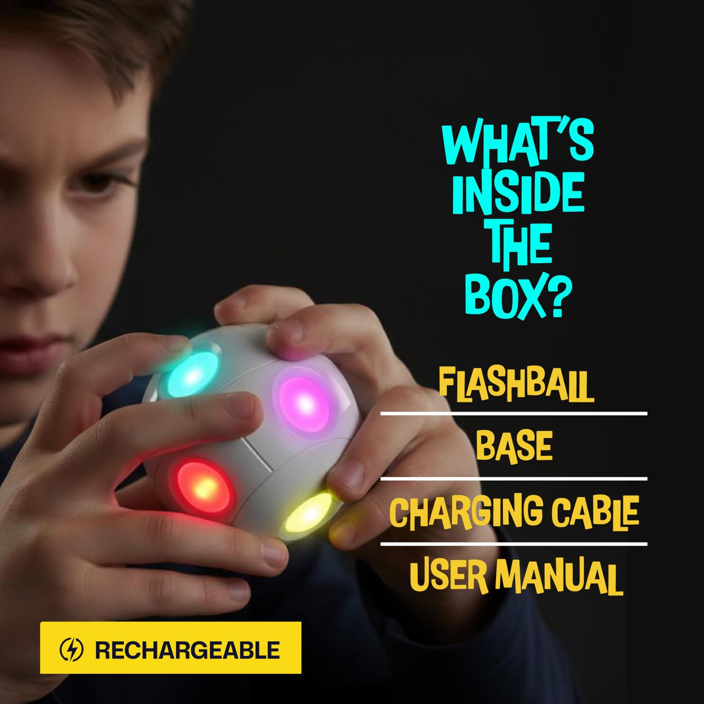 Croove Handheld Light-Up Brain & Memory Action Ball - 6 Fun Fast-Paced Games for Kids - Rechargeable - Gifts for Kids - Boys Toys Age 8-10 - Coolest