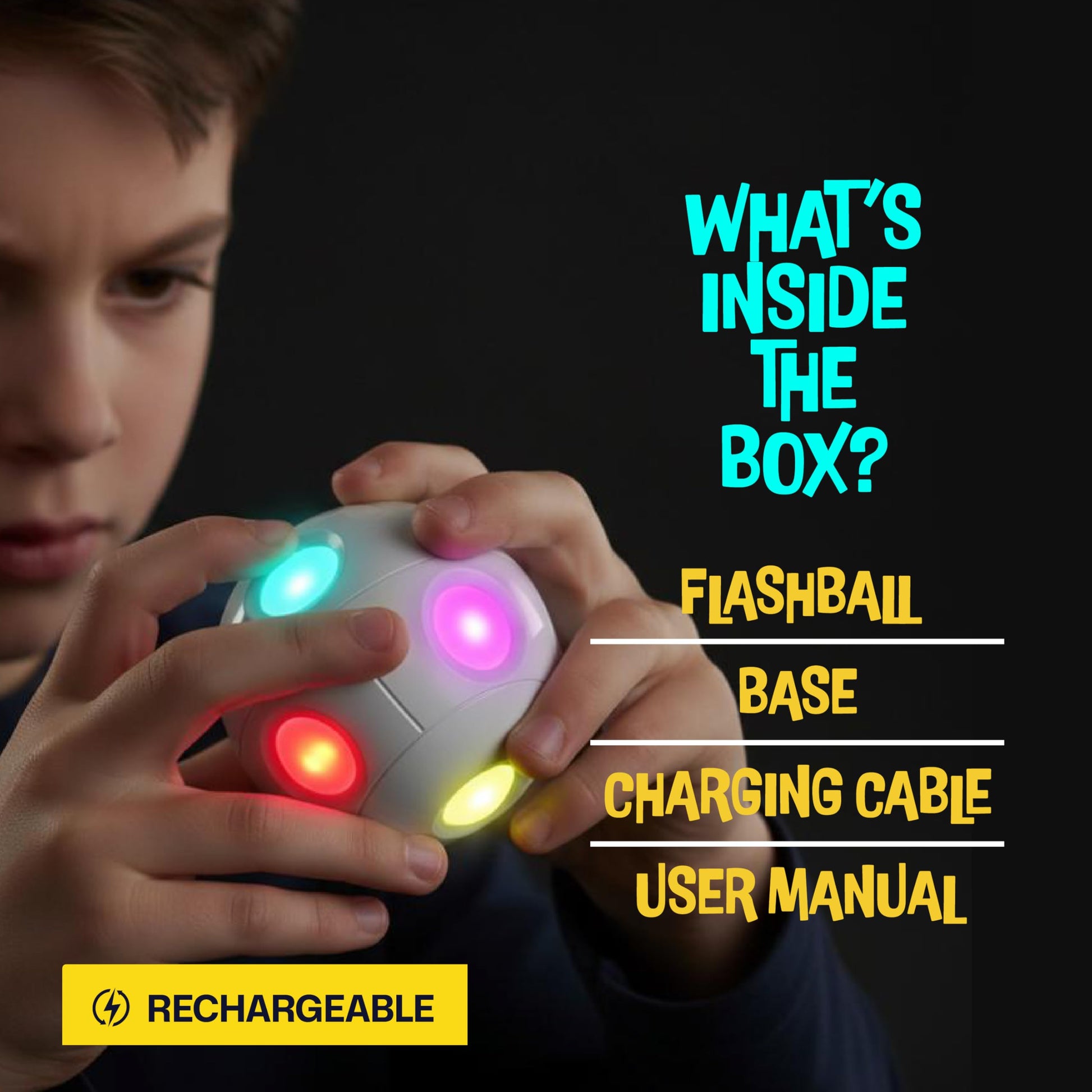 Croove Handheld Light-Up Brain & Memory Action Ball - 6 Fun Fast-Paced Games for Kids - Rechargeable - Gifts for Kids - Boys Toys Age 8-10 - Coolest