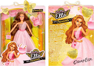 MGA Entertainment Dream Ella Let's Celebrate Doll DreamElla, Pink & Gold Glitter Butterfly Confetti Unboxing 11.5" Brunette Party Fashion Doll + 5