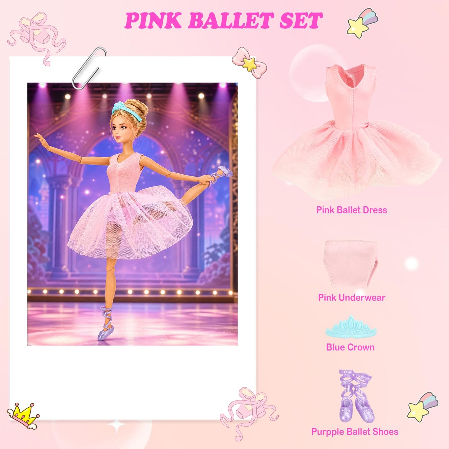 BARWA 3 Sets Ballerina Doll Clothes Ballet Outfits Dance Dresses Costume Mirror Tutu Skirt with 3 Shoes 3 Crown Accessories for 11.5 inch Girl Doll