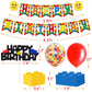 Building Blocks Themed Birthday Party Decorations Pack - Includes Glitter Cake Topper Banners and Balloons - Summer Colorful Themed Bday Party Pack