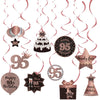 Happy 95th Birthday Party Hanging Swirls Streams Ceiling Decorations, Celebration 95 Foil Hanging Swirls with Cutouts for 95 Years Old Rose Gold