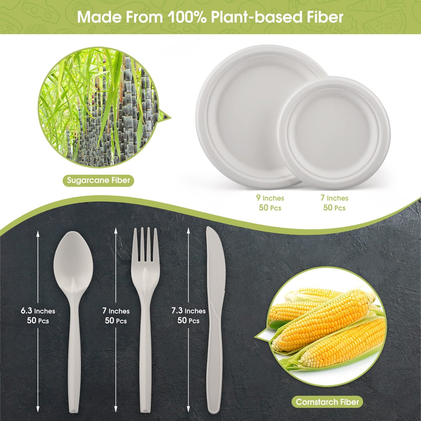 Fuyit Compostable Paper Plates with Cutlery Set, Disposable Dinnerware