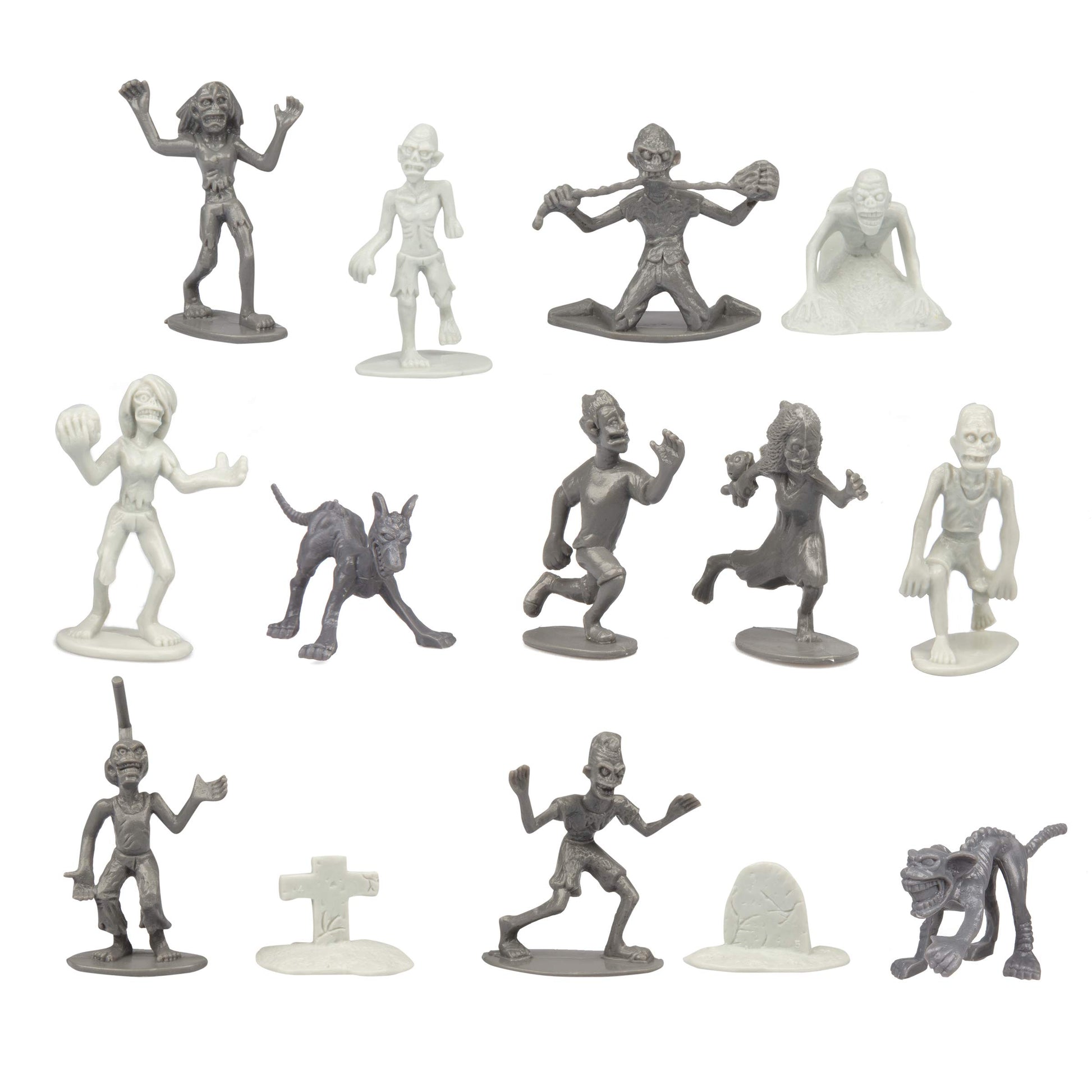 Zombie Action Figures- Big Bucket of 100 Zombies w 14 Unique Sculpts- Zombies, Pets, Graves & Humans for Playtime, Decoration, Party Favors & Birthday