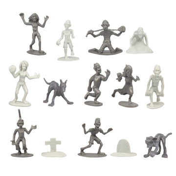 Zombie Action Figures- Big Bucket of 100 Zombies w 14 Unique Sculpts- Zombies, Pets, Graves & Humans for Playtime, Decoration, Party Favors & Birthday