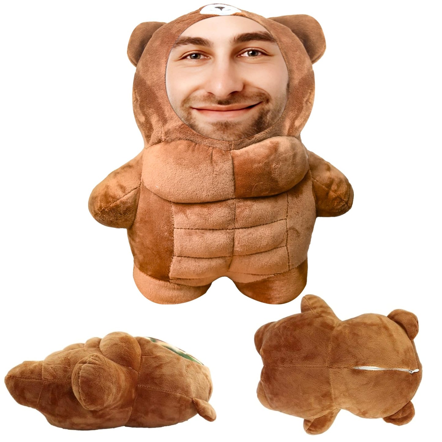 Yibairui Personalized Muscle Bear Pillow, Custom Bear Face Photo Pillow Fun Bedding & Sofa Home Decor Gifts for Dad, Mom, Boyfriend, and Girlfriend