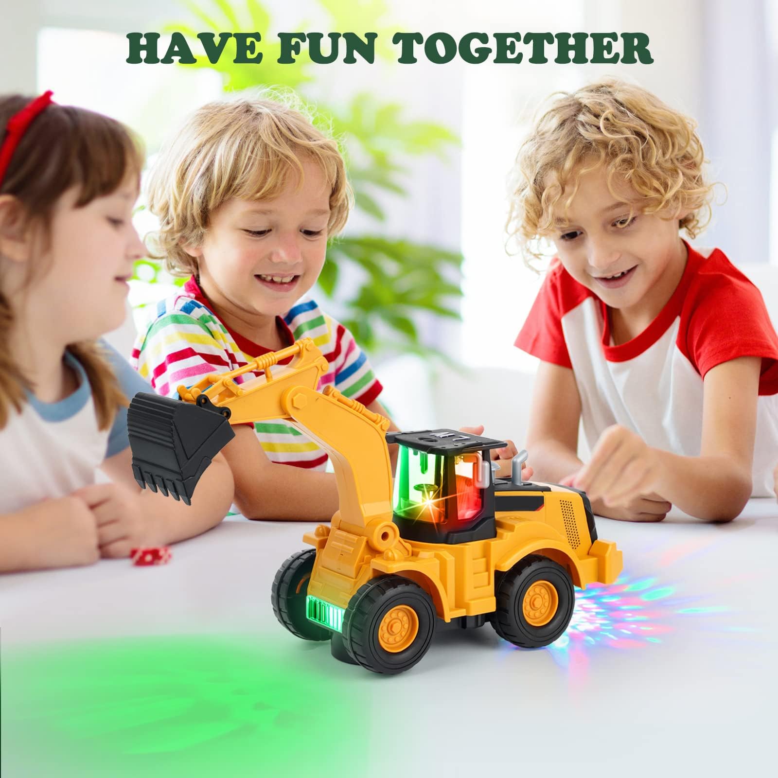 Kizmyee Automatic Excavator Toy with Music & 3D Lights, Battery Powered Construction Vehicle for Kids Ages 3-6, Boys Girls Gift for Birthday Christmas