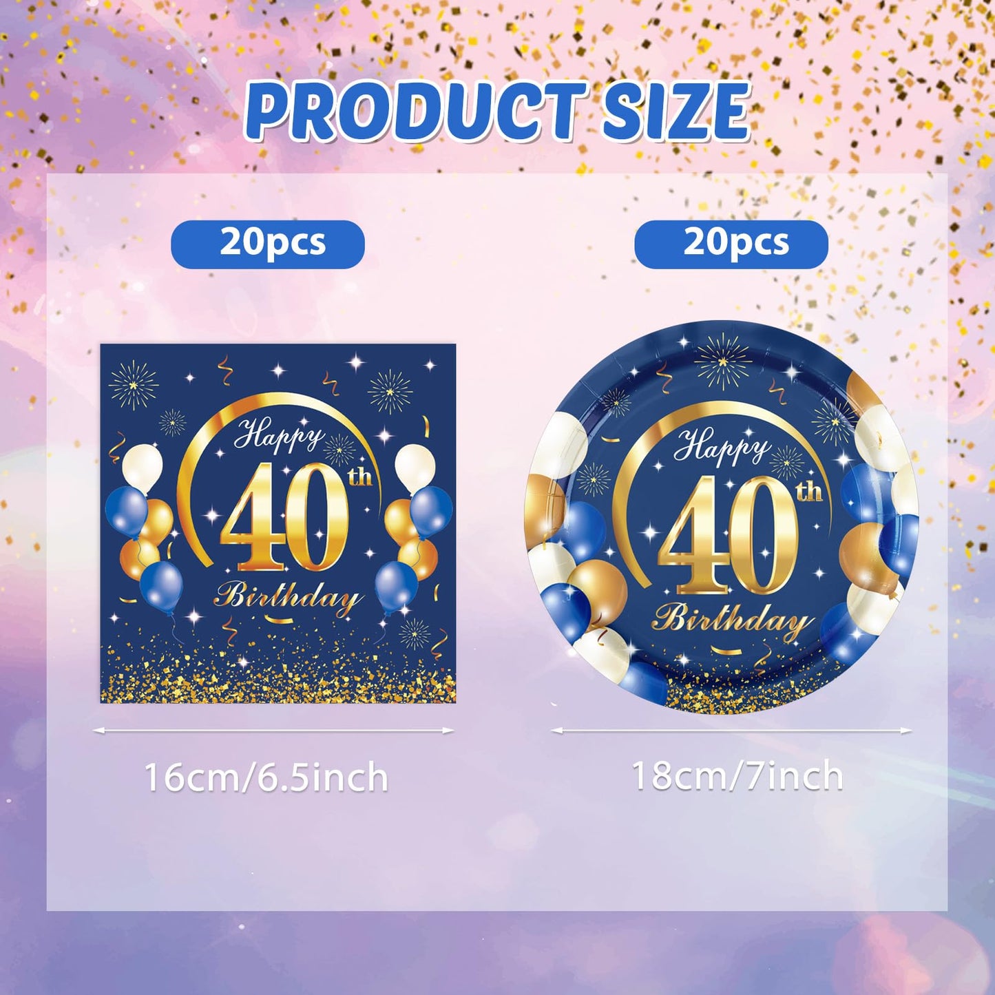 40PCS Happy 40th Birthday Decorations Navy Blue and Gold Theme Party for 40 Years Old Party Decorations Include Plates Napkins For Men Boys Girls